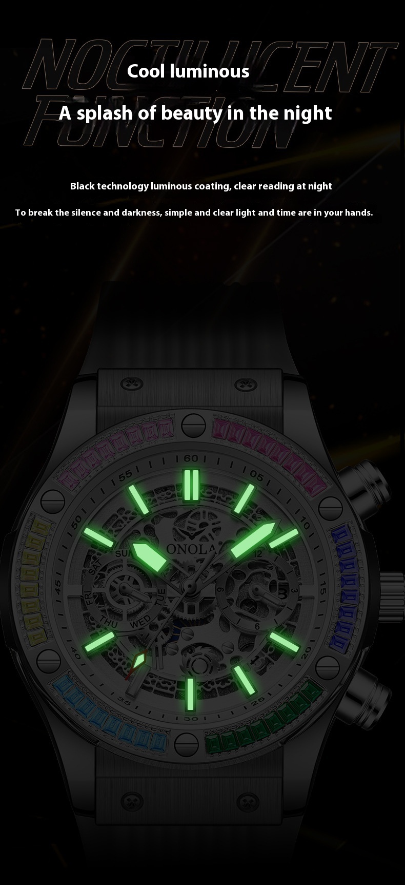 Fashion New ONOLA/Orona Rainbow Diamond Fully Automatic Mechanical Watch Men's Waterproof Tape_voghion.com