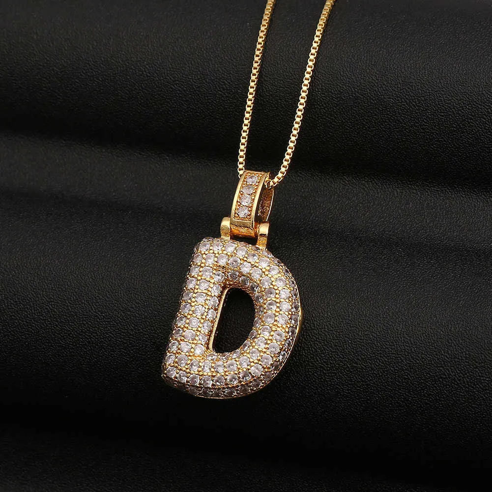 Collier lettre bubble plaqué or avec pendentif zirconia_voghion.com
