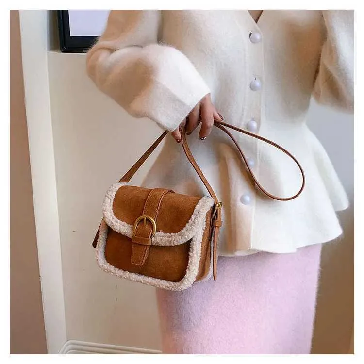 Retro-Crossbody aus Lammwolle für vielseitige, süße Geldbörsen und Handtaschen für Damen, Umhängetasche, Bolsos De Mujer, SacC241212_voghion.com