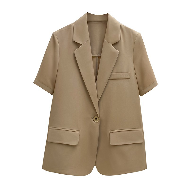 Women's new solid color short-sleeved straight suit jacket women's fashion street celebrity small suit top trend_voghion.com