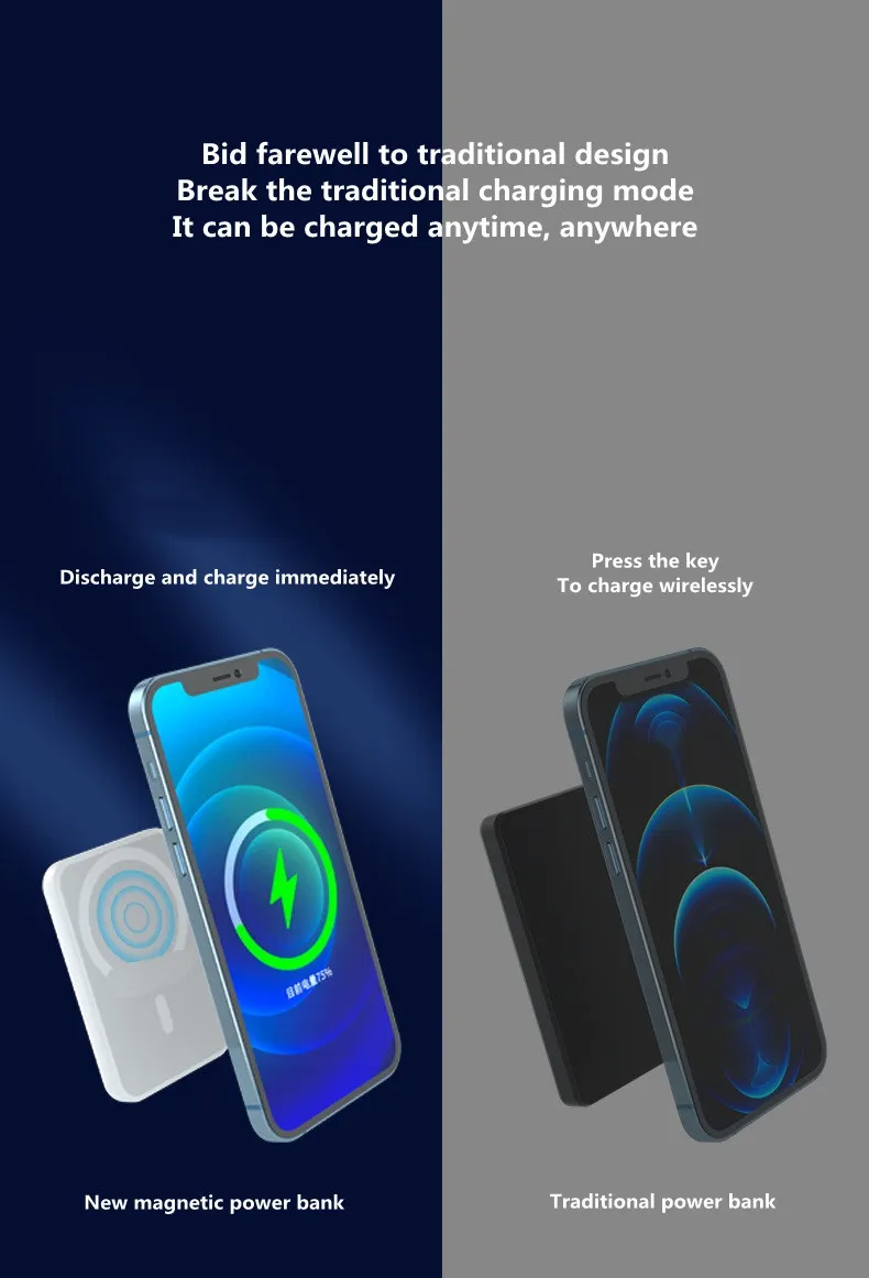 Wireless 5000mAh Mag- Safe Matte Power Bank Fast Charging Portable C Magnetic Rechargeable Battery Pack Wireless_voghion.com