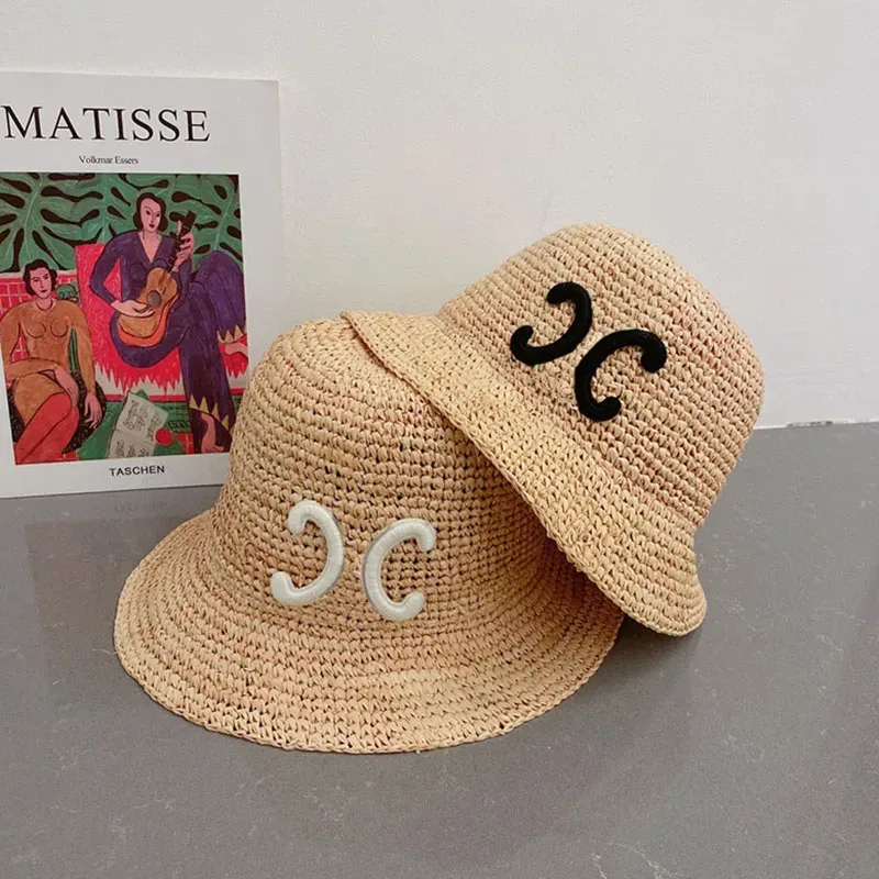 Designer grande balde para moda s borda verão gorras tecido bonés praia palha feminino boné masculino mão chapéus sol baldes chapéu_voghion.com