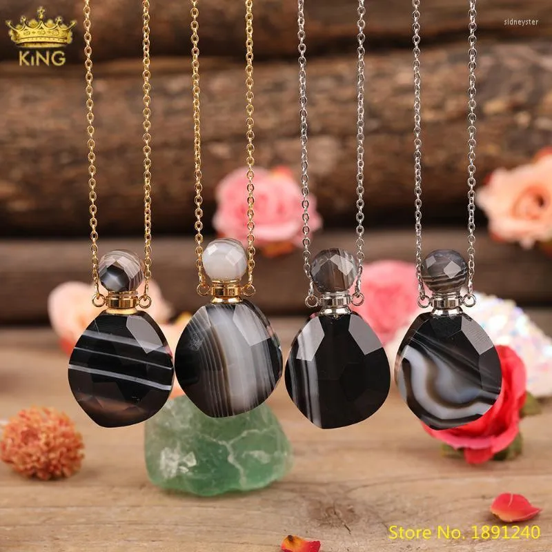 Collares colgantes con piedra de ágata negra natural facetada, botella de perfume para mujer, collar difusor de aceite esencial de ónix dorado_voghion.com