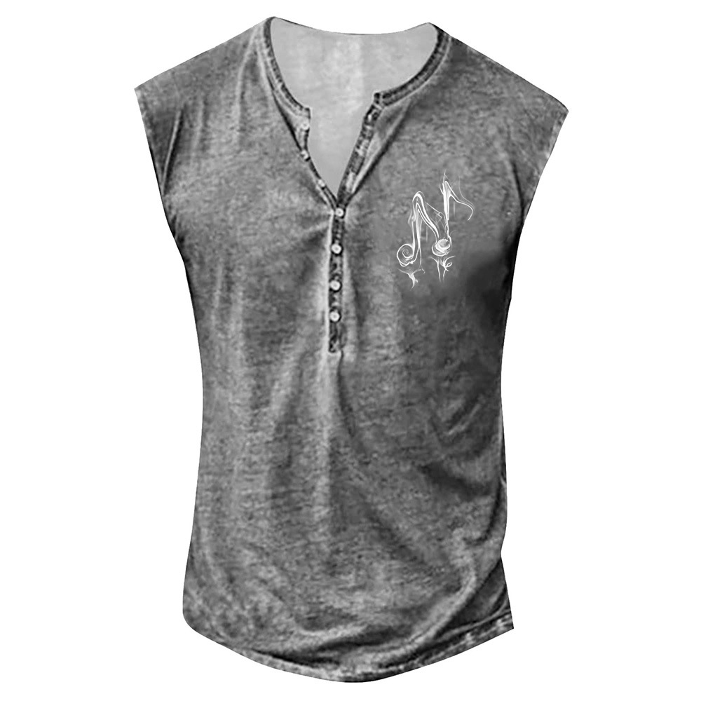 Music Character Youth Men's Printed Collarless Casual Tank Top Large Men's Vest_voghion.com