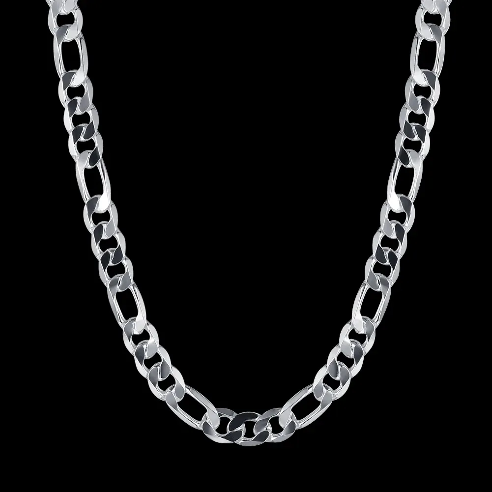 Chains Classic Sterling Sier 10MM Geometry Chain Necklace For Men Woman 20/24 Inches Fashion Designer Wedding Jewelry_voghion.com