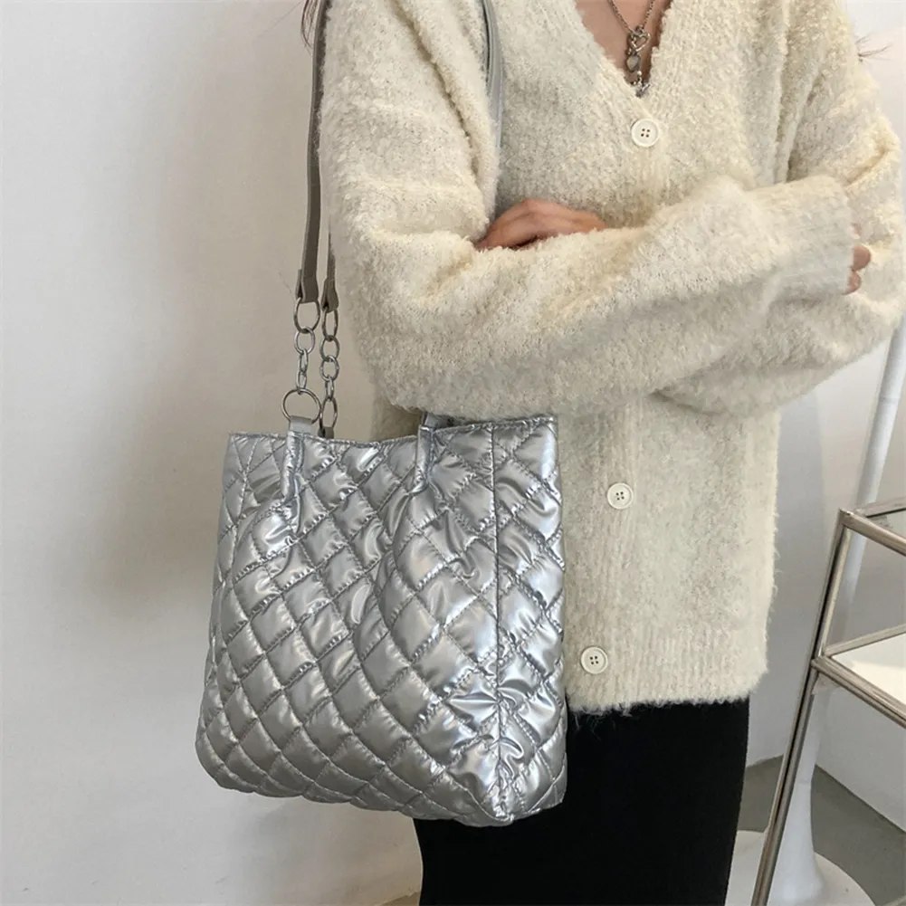 Borsa a tracolla imbottita in cotone trapuntato da donna, autunno inverno, borsa da viaggio di grande capacità_voghion.com