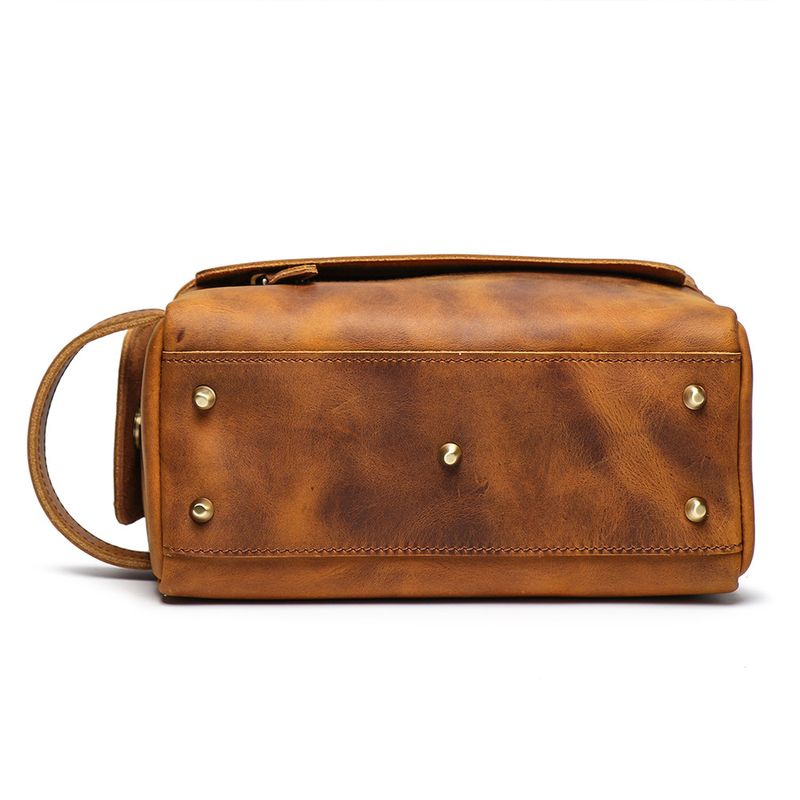 Multifunktionale Retro-Lederhandtasche Herren-Make-up-Tasche, große Kapazität, Aufbewahrungstasche für Toilettenartikel_voghion.com