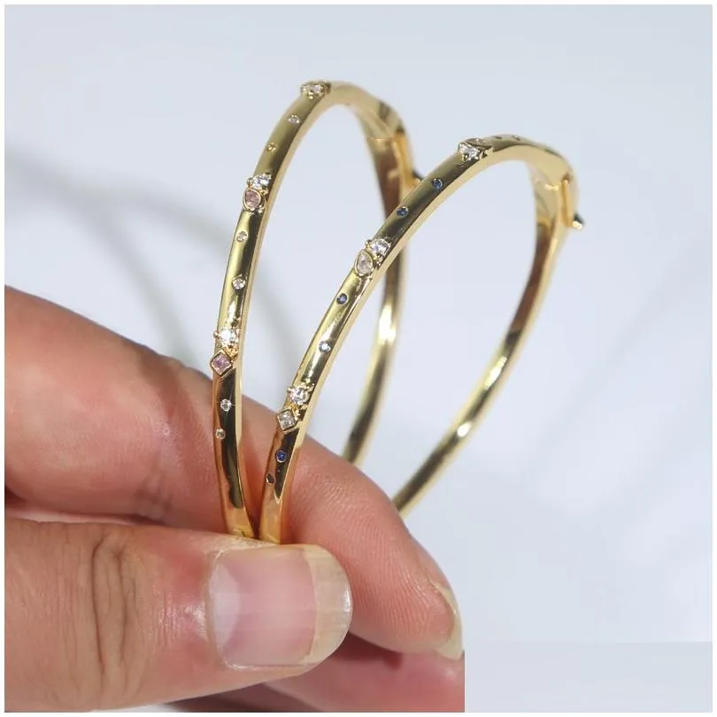 Gold Plated Zircon Bangle Elegant Pink Blue Waterdrop Bracelet_voghion.com