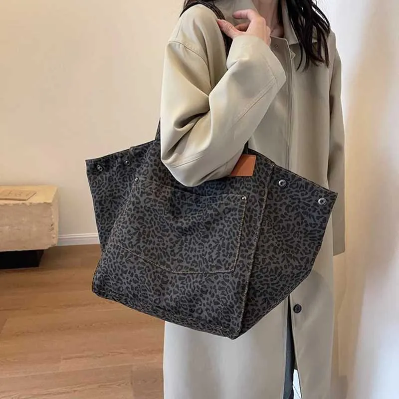 Handtasche mit Leopardenmuster, Retro-Canvas, große Kapazität, Einkaufstasche Y241026_voghion.com