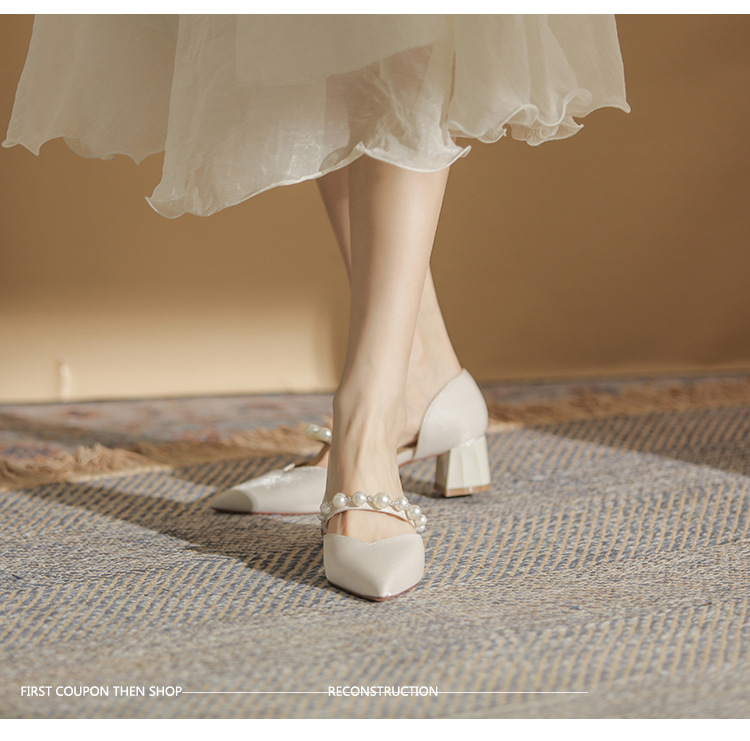 Pointed Mary Jane Heels With Pearl Detail Women's Stiletto Pumps_voghion.com