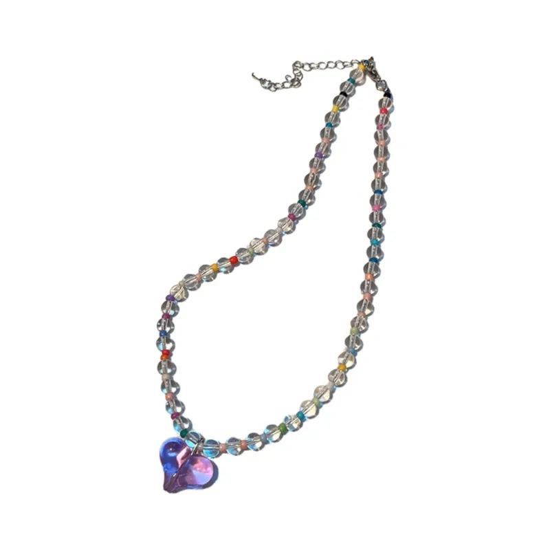 Collier de perles en cristal de haute qualité Collier de perles de rocaille faites à la main en forme de cœur de style bohème_voghion.com