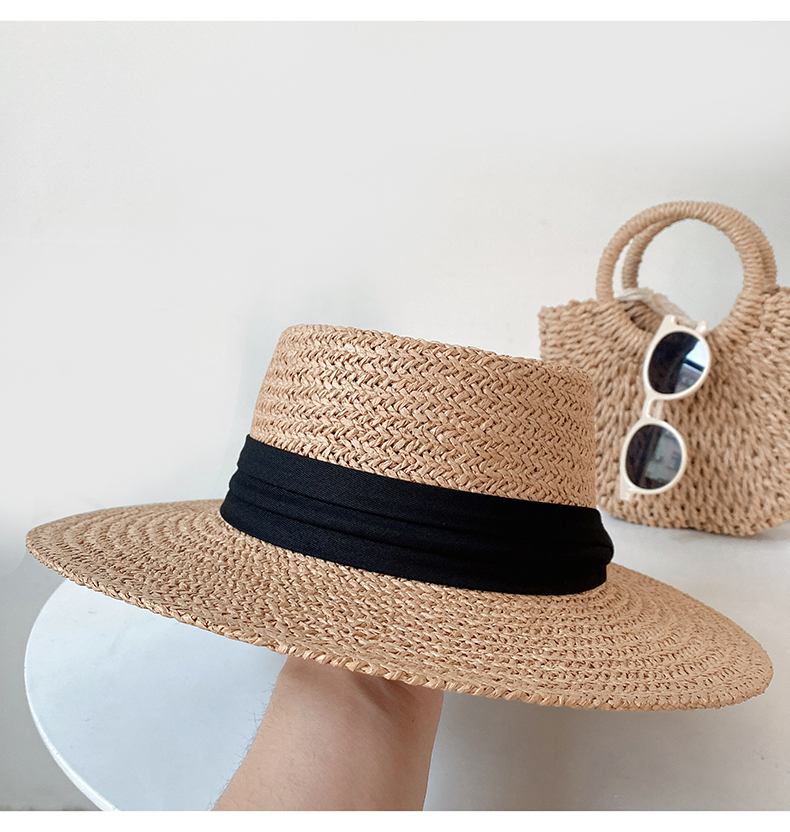 Lafite da donna, cappello da pescatore estivo con protezione solare flat top, foto da spiaggia, cappello in paglia intrecciata_voghion.com