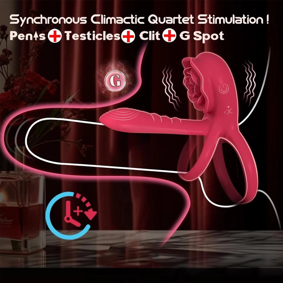 Rose Penis Ring Vibrator Silicone G-spot And Clitoral Stimulator_voghion.com