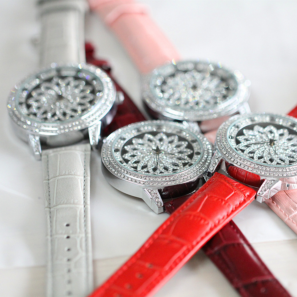 Modische Zeiten kommen und gehen, mit Diamanten besetzte Uhr in Blumenform, großes Zifferblatt für Herren, wasserdichter Echtgürtel,_voghion.com