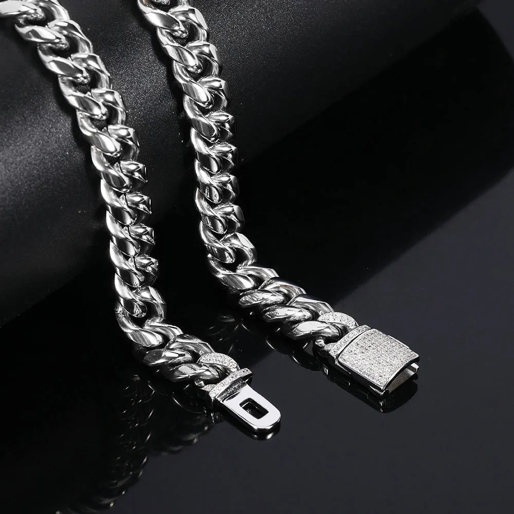 Collier chaîne cubaine pour homme en acier inoxydable doré_voghion.com