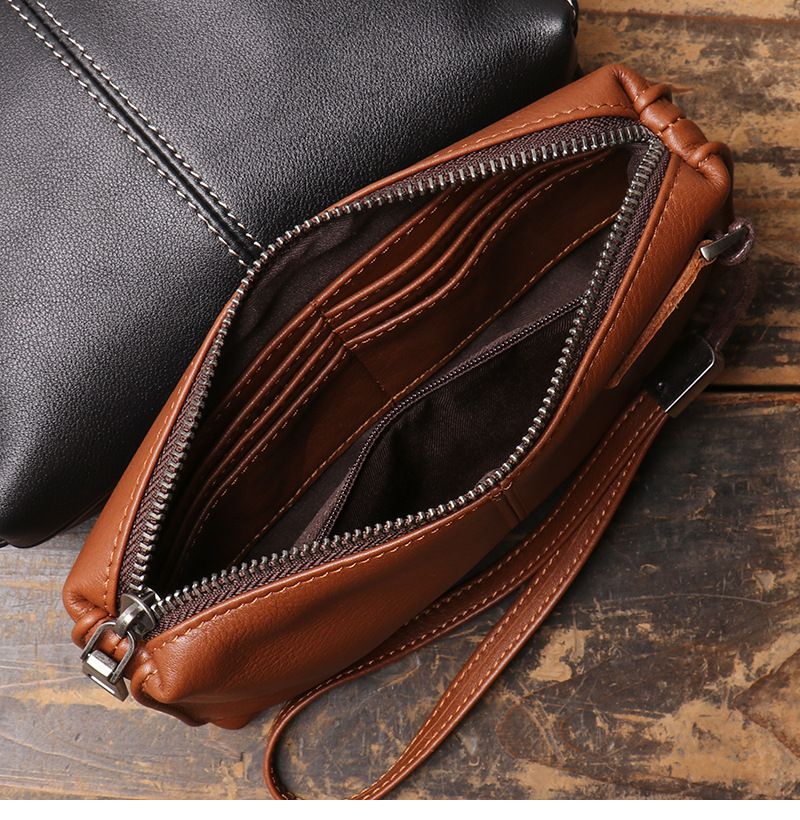 Herrenhandtasche echtem Leder, weicher Lederreißverschluss, lange Brieftasche, lässige Telefontasche aus Rindsleder der_voghion.com