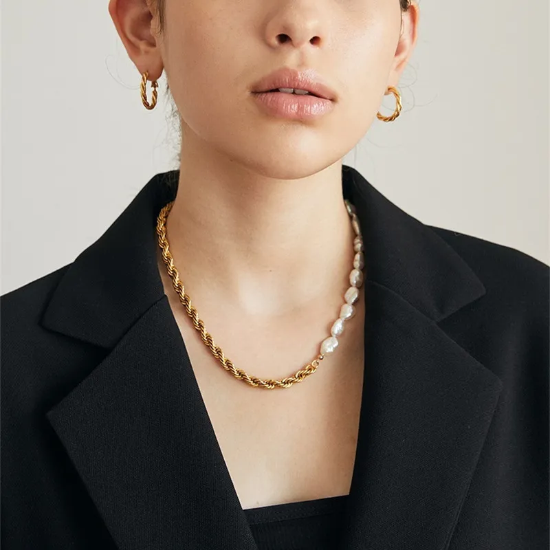 Ketten Anti-allergesch Minimalistesch Duebelschichten 14K Gold Plated Box & Herringbone Kette Choker Halskette fir Fraen Ketten_voghion.com