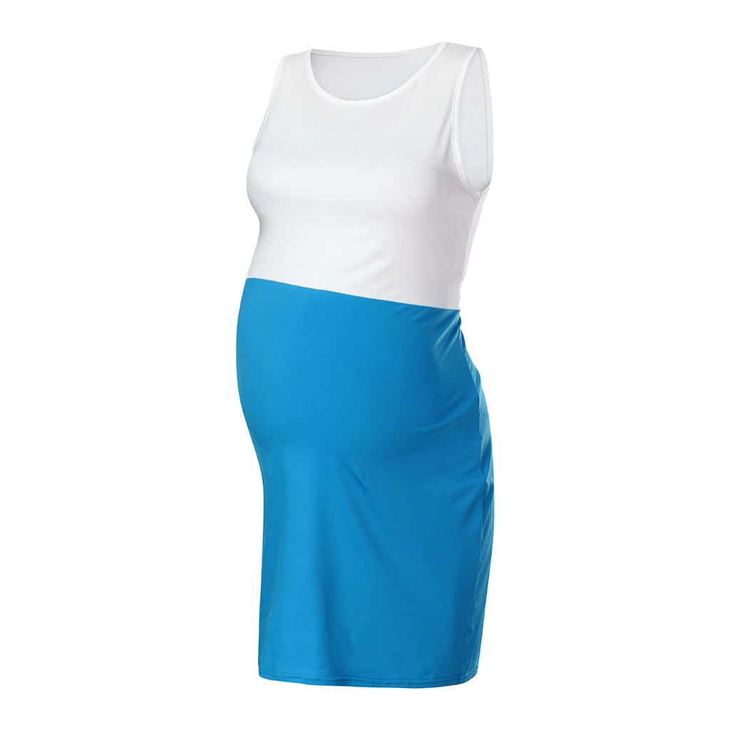 Family matching women's clothing sleeveless contrast color stitching maternity dress dress hip skirt_voghion.com