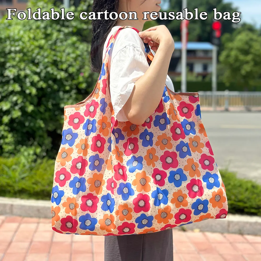 Oxford Cloth Folding Big Portable Storage Large-capacity Washable Reusable Foldable Shopping Bag Handbags_voghion.com