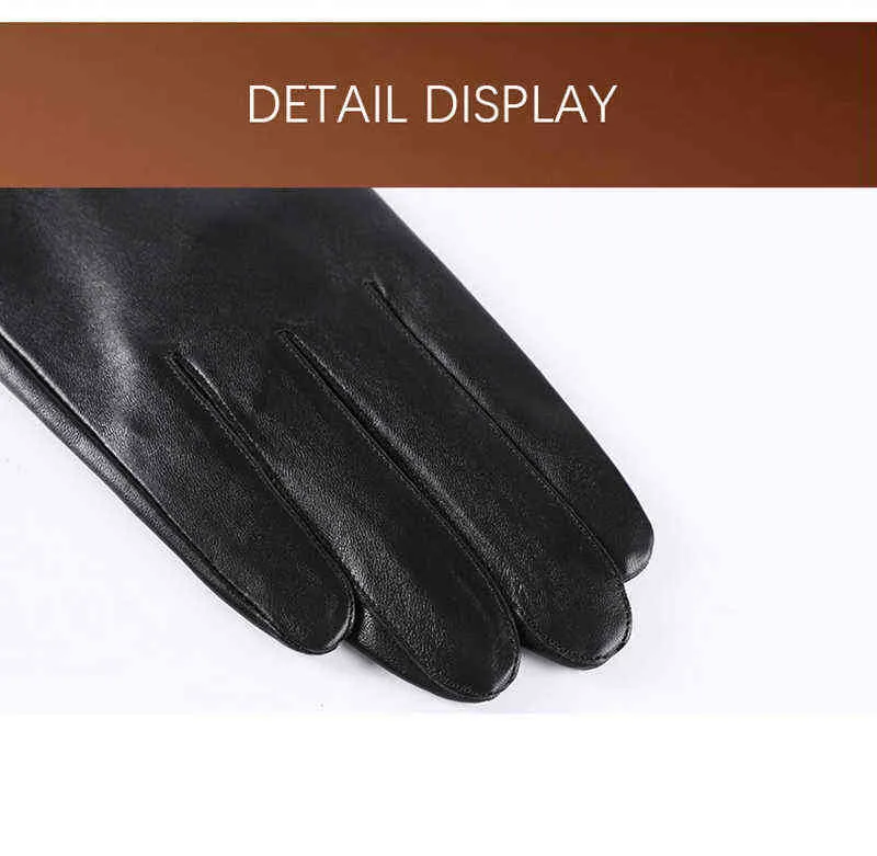Gants de moto en cuir de mouton pour hommes d'affaires d'automne et d'hiver avec écran tactile et doigts complets, noirs, NR196 211224_voghion.com