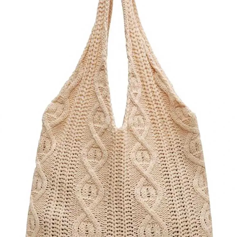 Vintage Strick Schultertasche Für Damen, Große Handtasche Casual_voghion.com