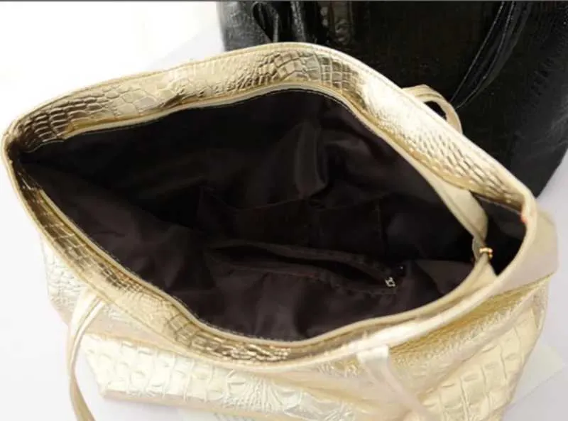 Elegant Large Tote Shoulder Handbag In Black Gold And Silver_voghion.com