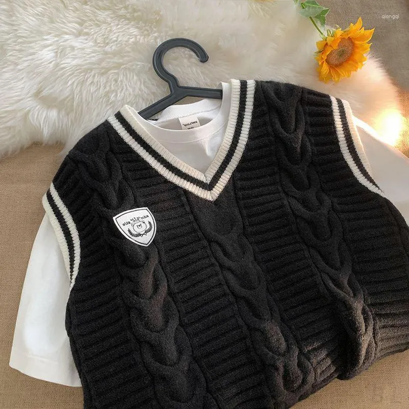 Herrenpullover Übergroße Vintage Frauen Männer Jugend Pullover Pullover Weste Paar Lose Ärmellos Gestreift Japanischer Stil_voghion.com