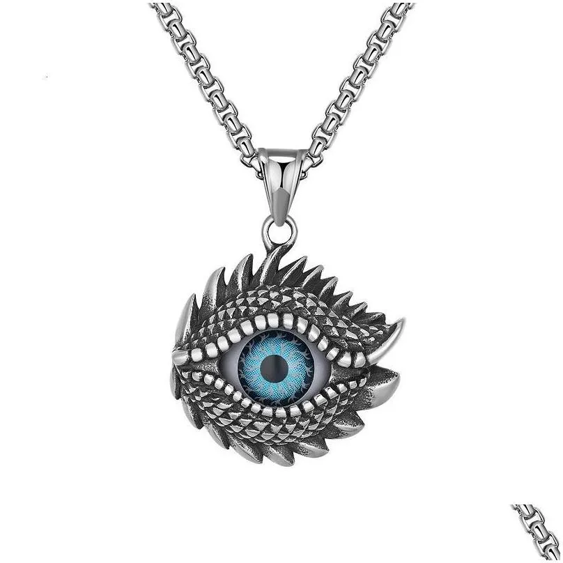Collane con ciondolo con occhio malvagio per uomo in acciaio inossidabile 316 con occhi azzurri, collana alla moda, consegna a domicilio, gioielli Dhlb4_voghion.com