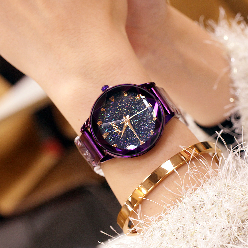 Orologio da marea impermeabile al quarzo con cinturino in acciaio con cielo stellato personalizzato alla moda 2024 delle nuove donne_voghion.com