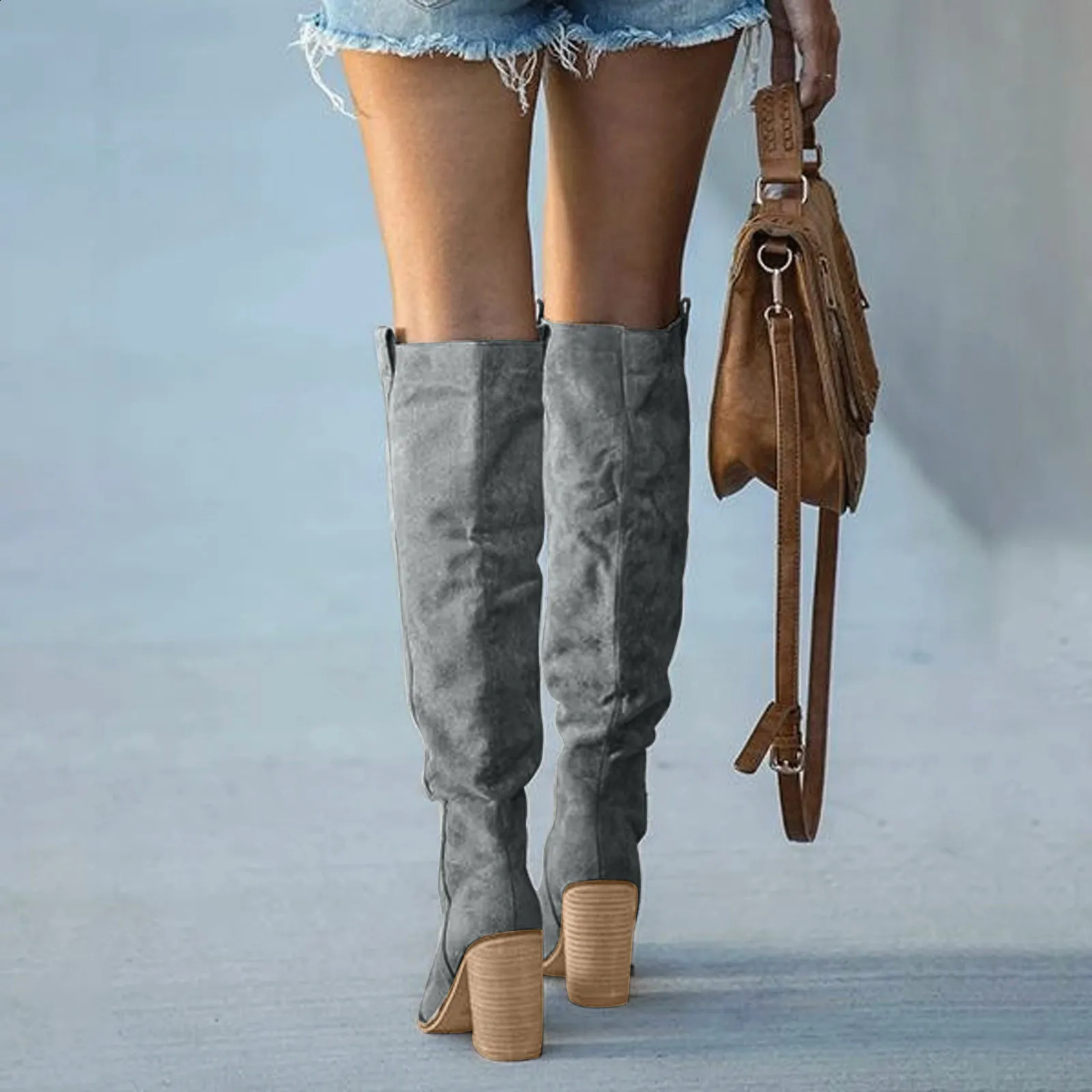 Modische, lässige Retro-Stiefel aus Denim mit langen Knien und quadratischen High Heels für Damen Bottes Womens Botas De Mujer atos 240911_voghion.com