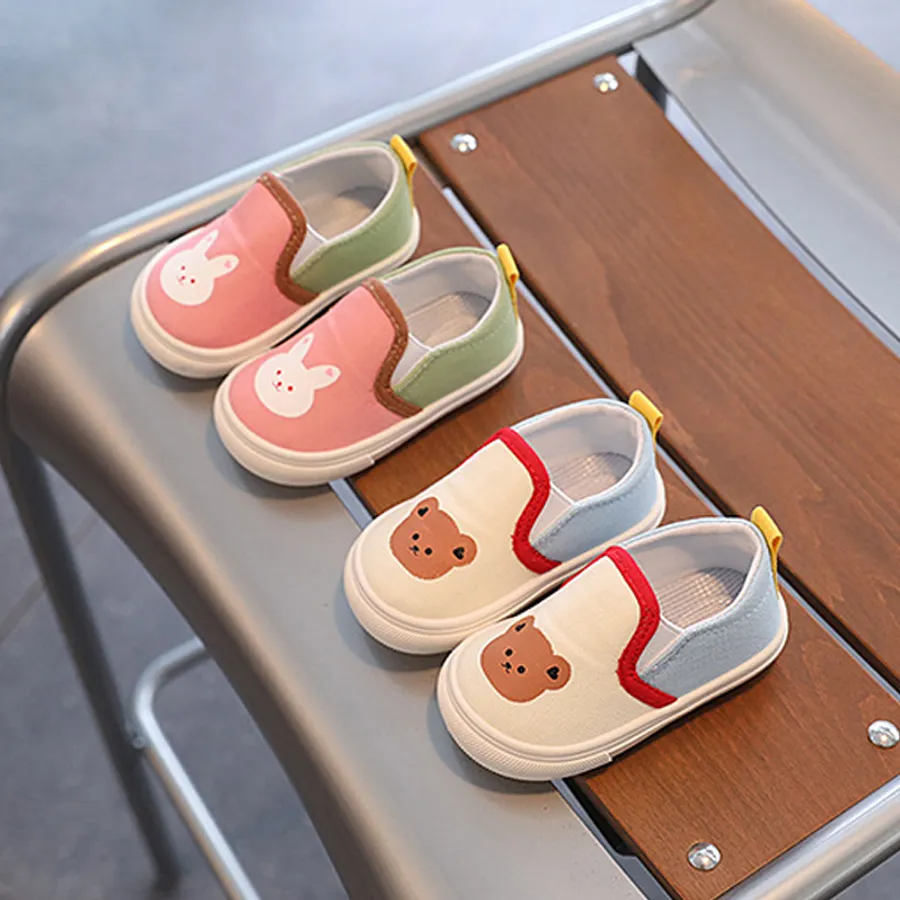 Rabbit Bear Pattern Kids Canvas Cartoon Soft Sole Sneakers Happysteps For Baby Girls Boys Non Slip Toddler children_voghion.com