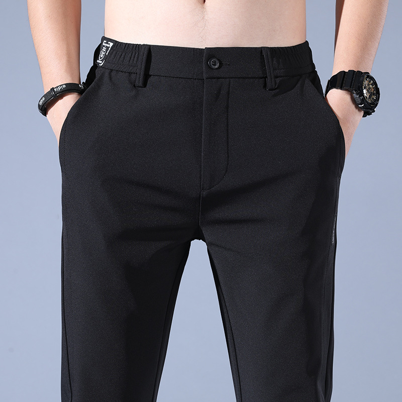 Summer Thin Ice Silk Casual Long Korean Style Simple Smooth Four-Way Stretch Non-Iron Elastic Sports Pants For Men_voghion.com