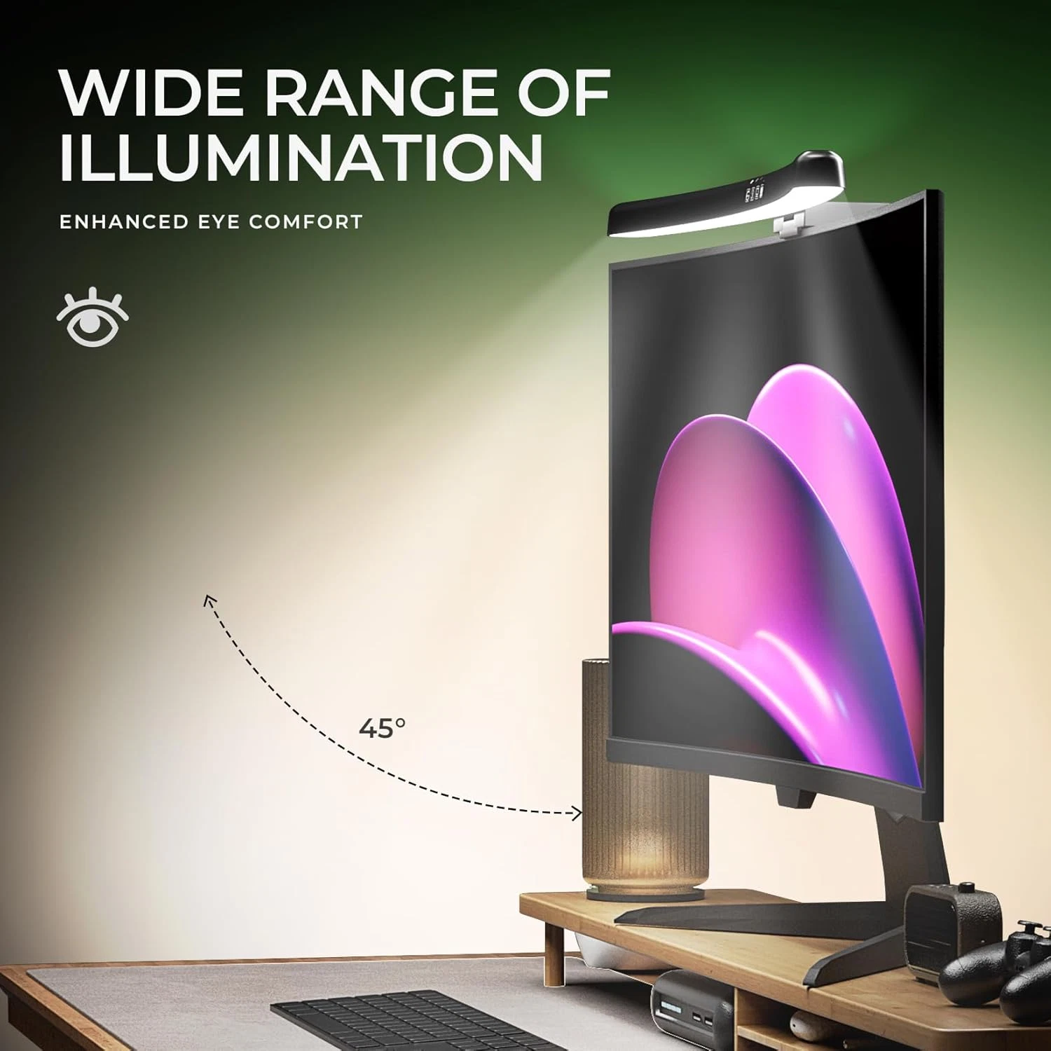 Barre lumineuse incurvée pour écran d'ordinateur, rétroéclairage RGB, lampe pour écran d'ordinateur pour le confort des yeux, double_voghion.com
