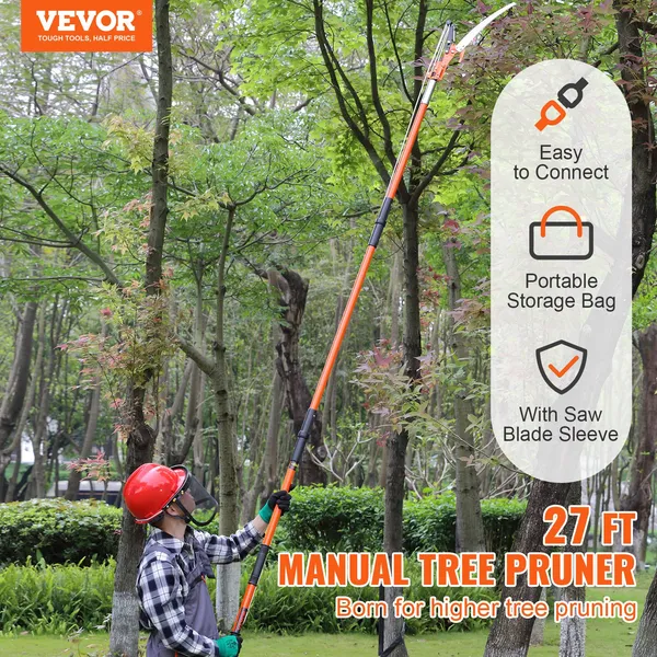 VEVOR Manual Pole Saw, 7.3-27 Ft Extendable Tree Pruner, Sharp Steel Blade And Scissors High Branches Trimming, Branch Trimmer With Lightweight 8 Fi_voghion.com