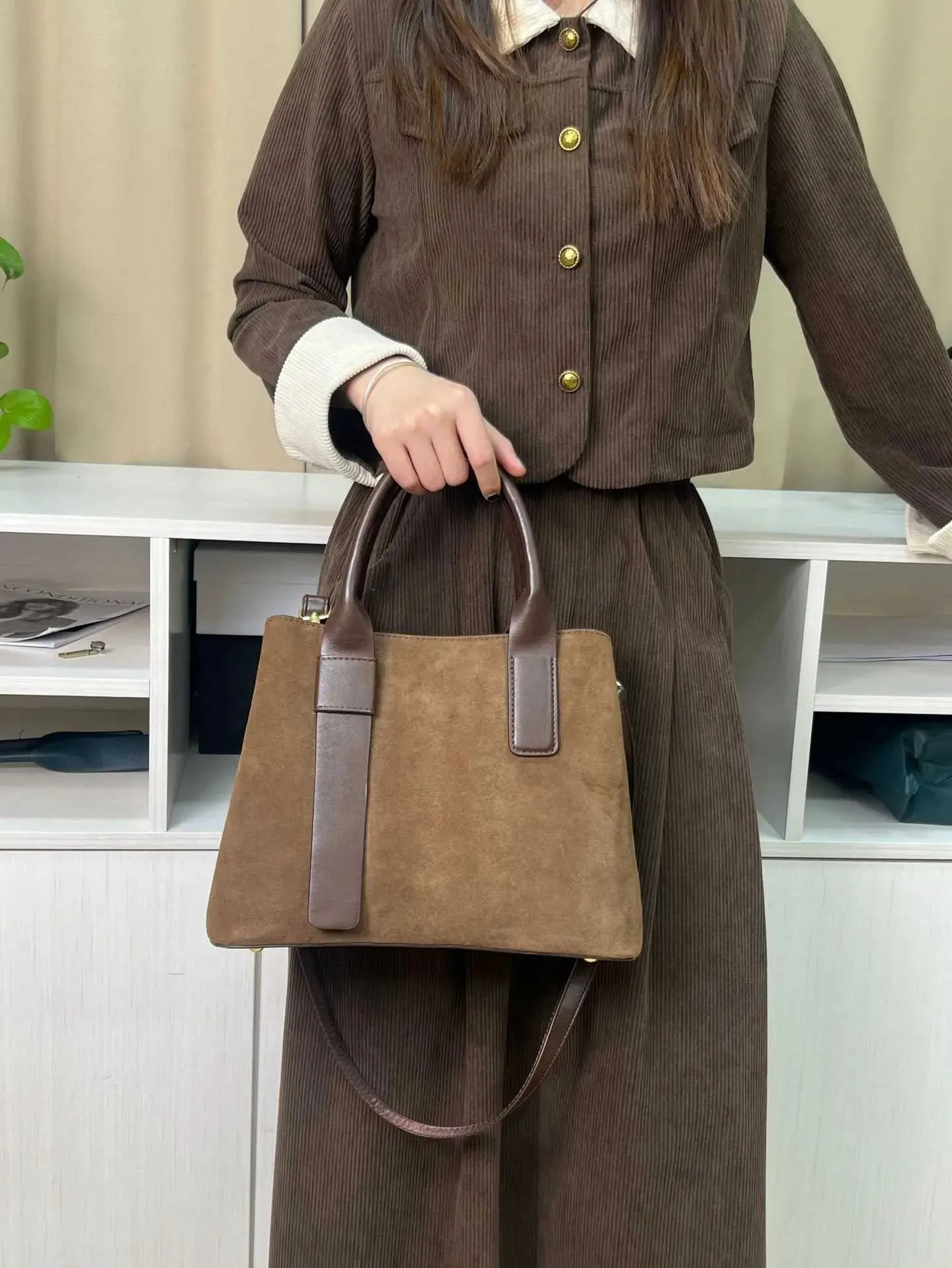 Sacs à main en daim texturé pour femmes, élégant, solide, poignée en PU, carré, grande capacité, pour les déplacements quotidiens, bandoulière souple_voghion.com