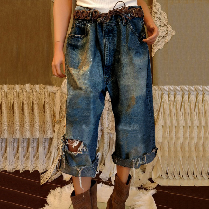 Retro Ethno Denim Schlaghose Für Damen Mit Fransen Im Tribal Design_voghion.com