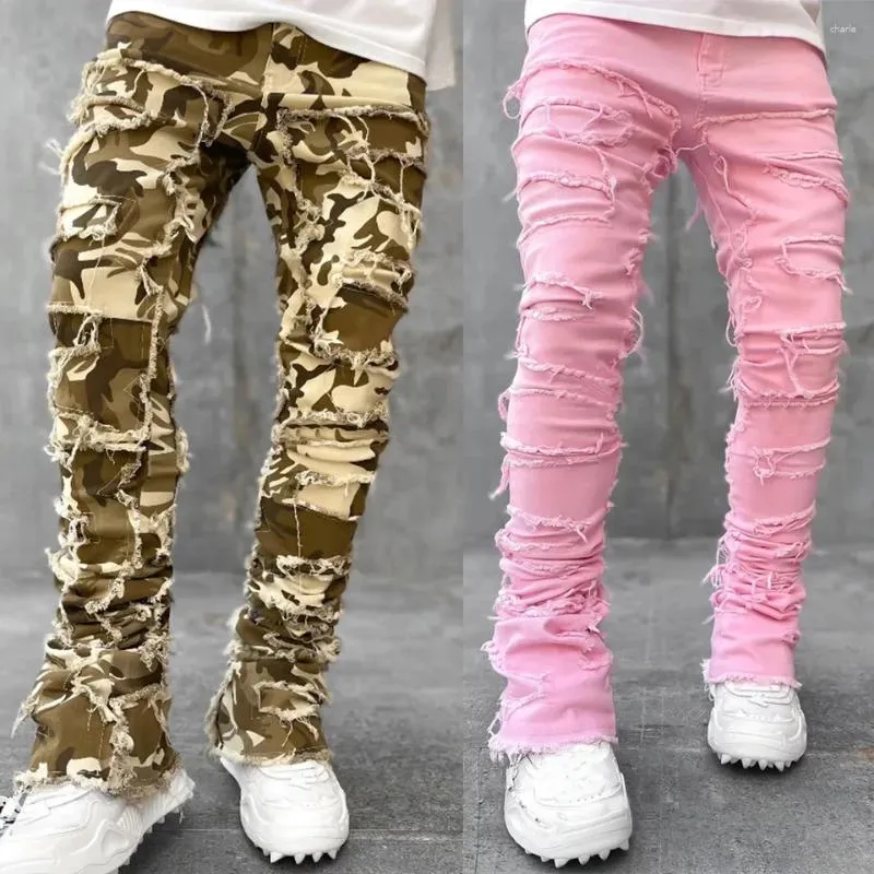 Blugi stivuiți pentru bărbați, stil hip hop, stil bărbătesc, stil 2024, stil stivuit, stil slim fit, stil Distressed, stil distrus_voghion.com
