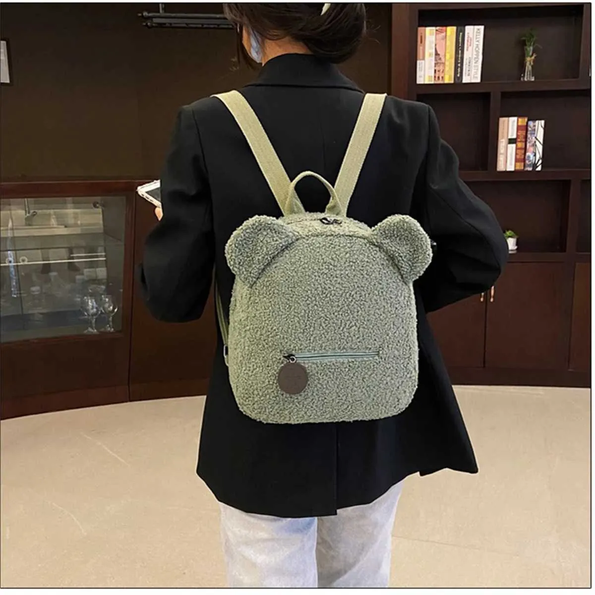 Plüsch Damentasche Herbst und Winter neue koreanische Version süßer kleiner Bär Ohr Rucksack Mädchen Eltern-Kind-Tasche-LJXC241217_voghion.com