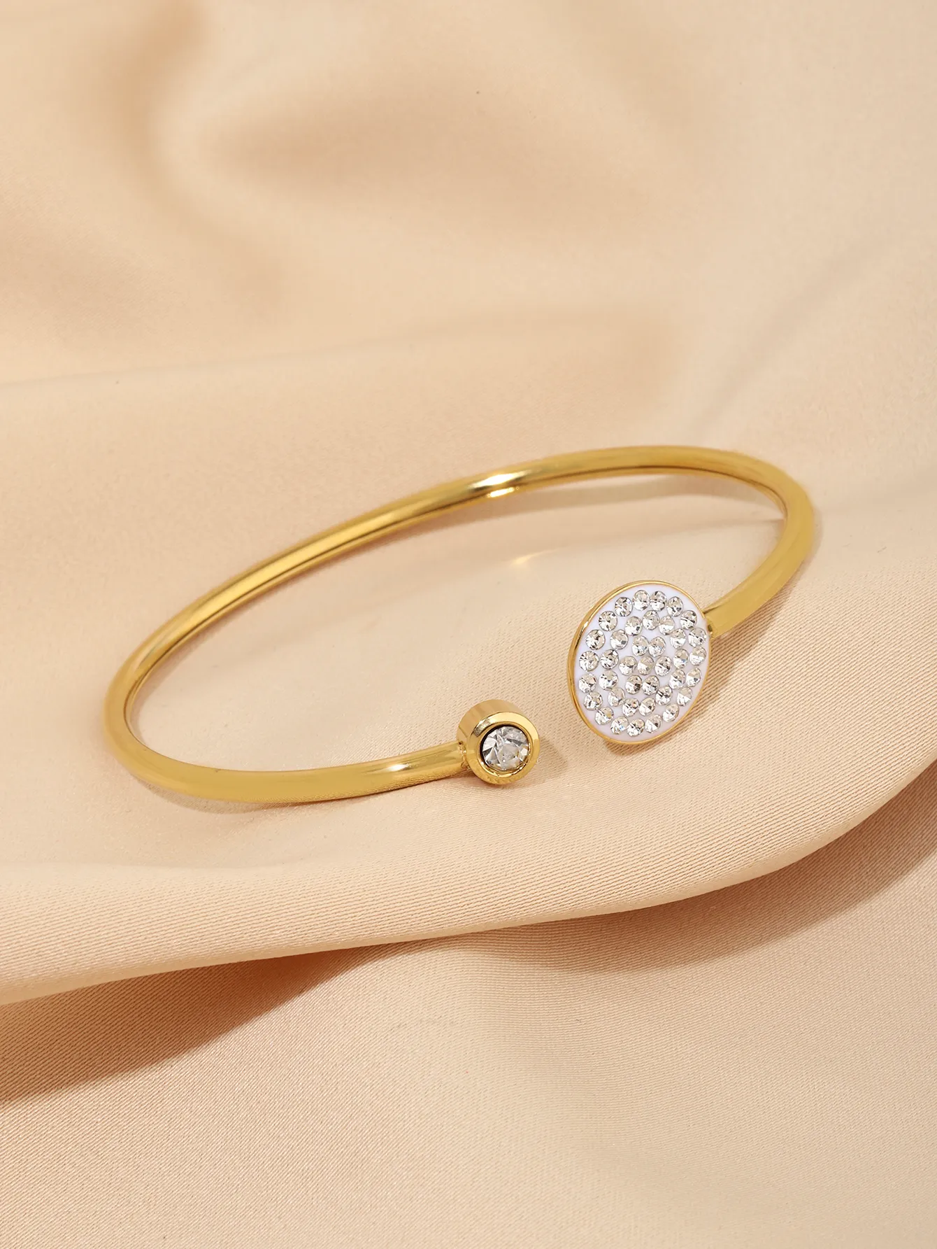 Gold Plated Crystal Bangle Bracelet Elegant Stainless Steel Gift_voghion.com