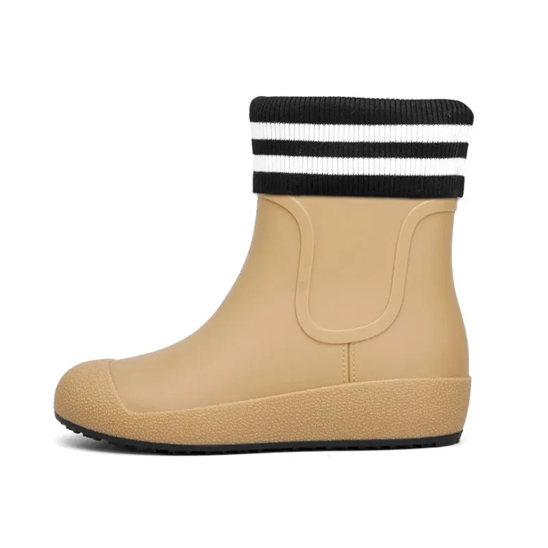 Solide Herrenmode Regenstiefel Gummi Casual Ankle Bootie Rutschfeste Watschuhe für Damen Warme Regenschuhe zum Spazierengehen auf der Straße 2_voghion.com