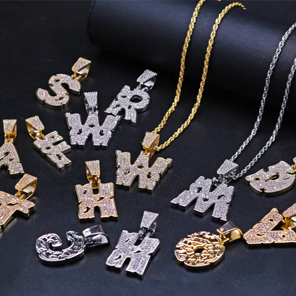 New personalized Diamond A-Z Initial Letter Custom Name Pendant Necklace Iced Out CZ Gold Plated Hiphop DIY Jewelry for_voghion.com