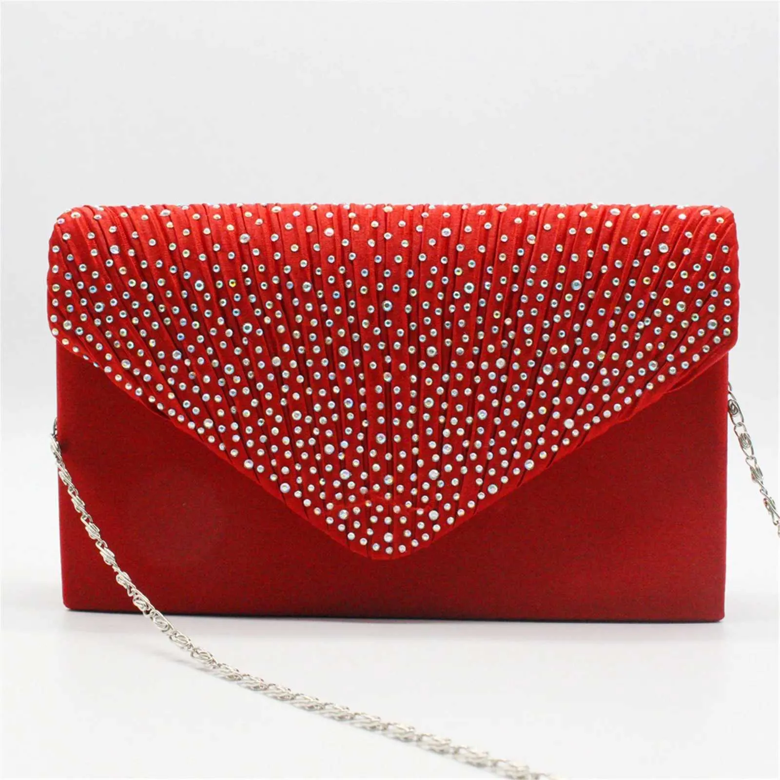 Modische und elegante Clutch für Damen aus Satin mit rhinestone-verzierter Schulterpartie, dünne Kette, passend zu Party- und Bankettkleidern, Abendtasche_voghion.com