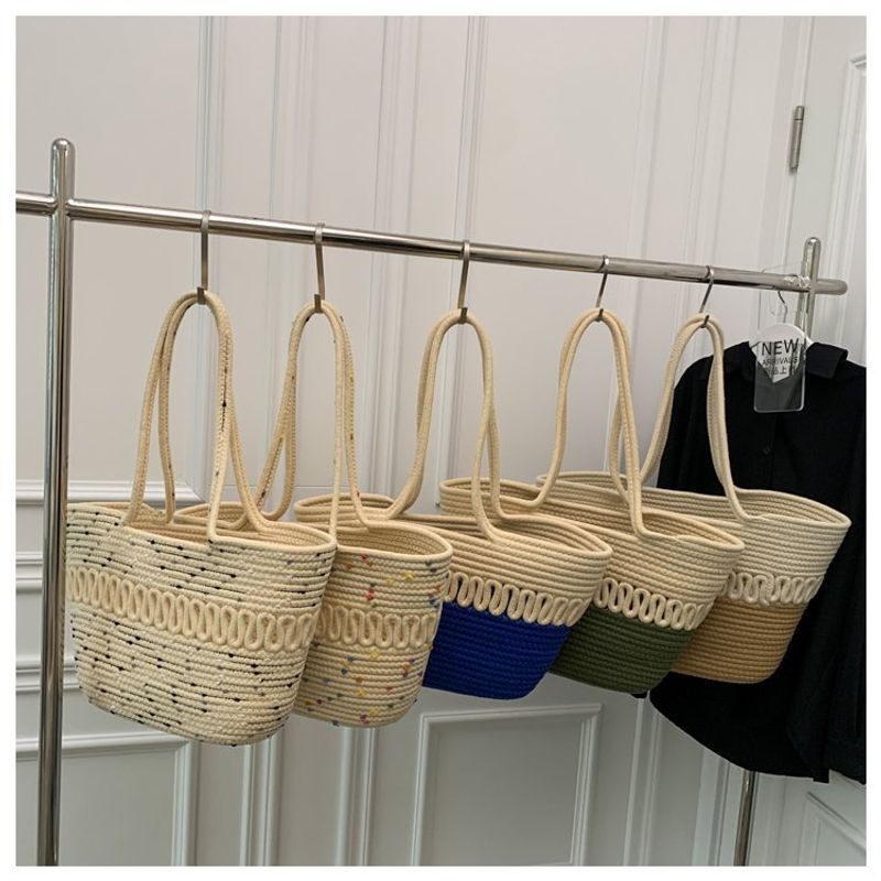 Spring and summer niche grass for women in 2024, new trendy cotton thread woven beach bags, large capacity single_voghion.com