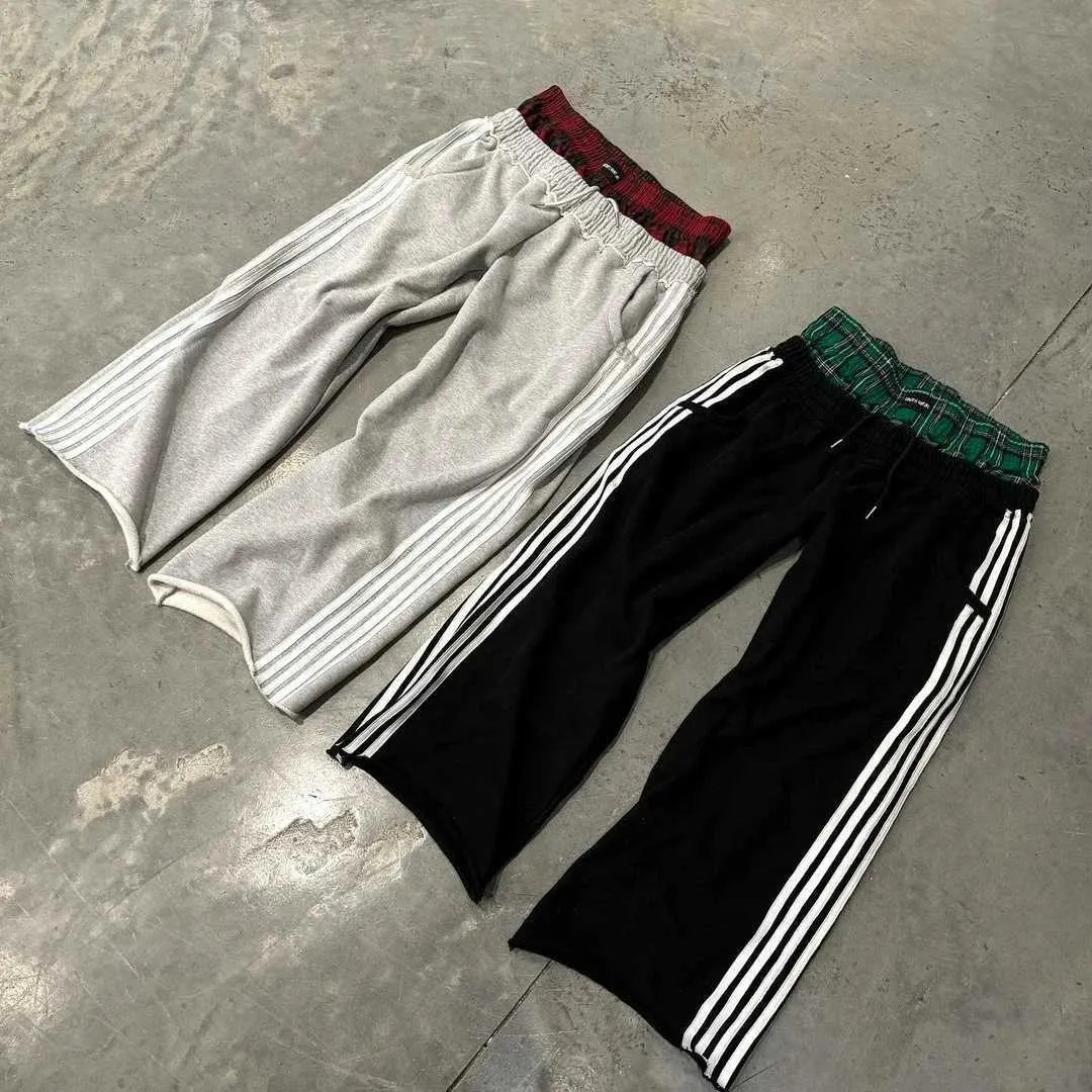 Pantalon rétro Haruku pour homme, style sport, rayures simples, style Y2K, décontracté, ample, droit, style hip-hop, Q240703_voghion.com