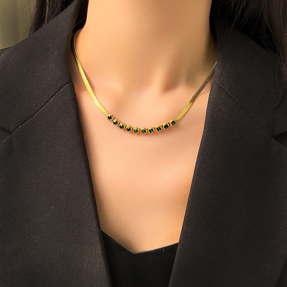 Chains HIYEE Light Design Color Zircon Turquoise Pendant Multi-Layer Stainless Steel Non-Fading Necklace Banquet_voghion.com