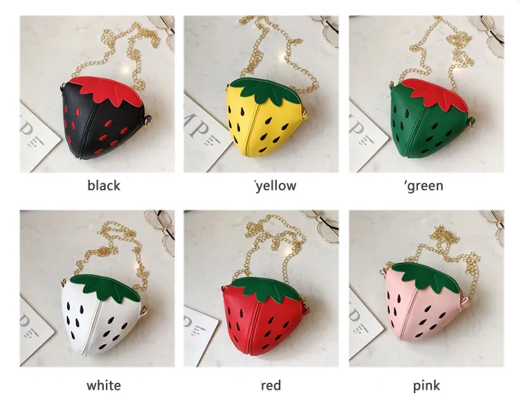 Kids Strawberry Shape Messenger Bags Cute Girls Princess Purse Children Chain Shoulder Outdoor Fruit Crossbody Bag M1169_voghion.com