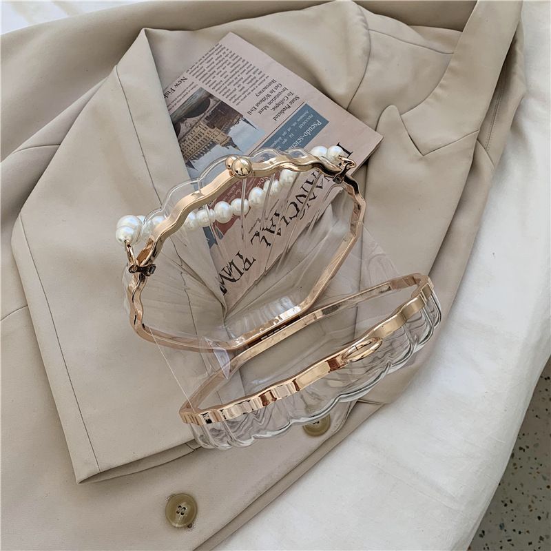 Abendtaschen für Damen 2023 Neue trasparente Muscheltasche Clutch Box Handtaschen Perlenkette Umhängetasche Acryl_voghion.com