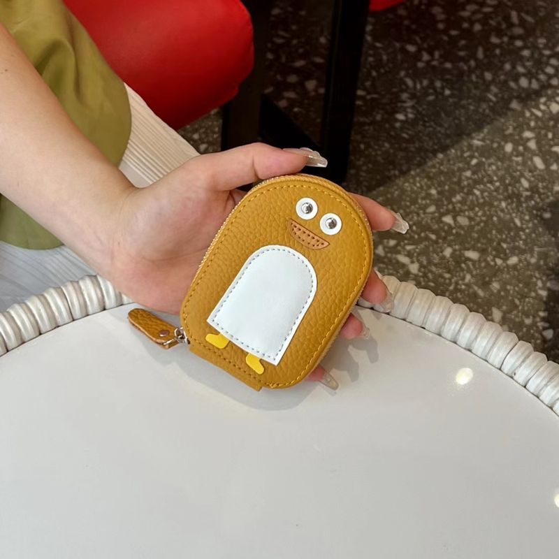 URBAN MASTER Kleiner Pinguin Form Kartenhalter Münzgeld Cartoon Niedlich Echtes Rindsleder Reißverschluss Mini_voghion.com