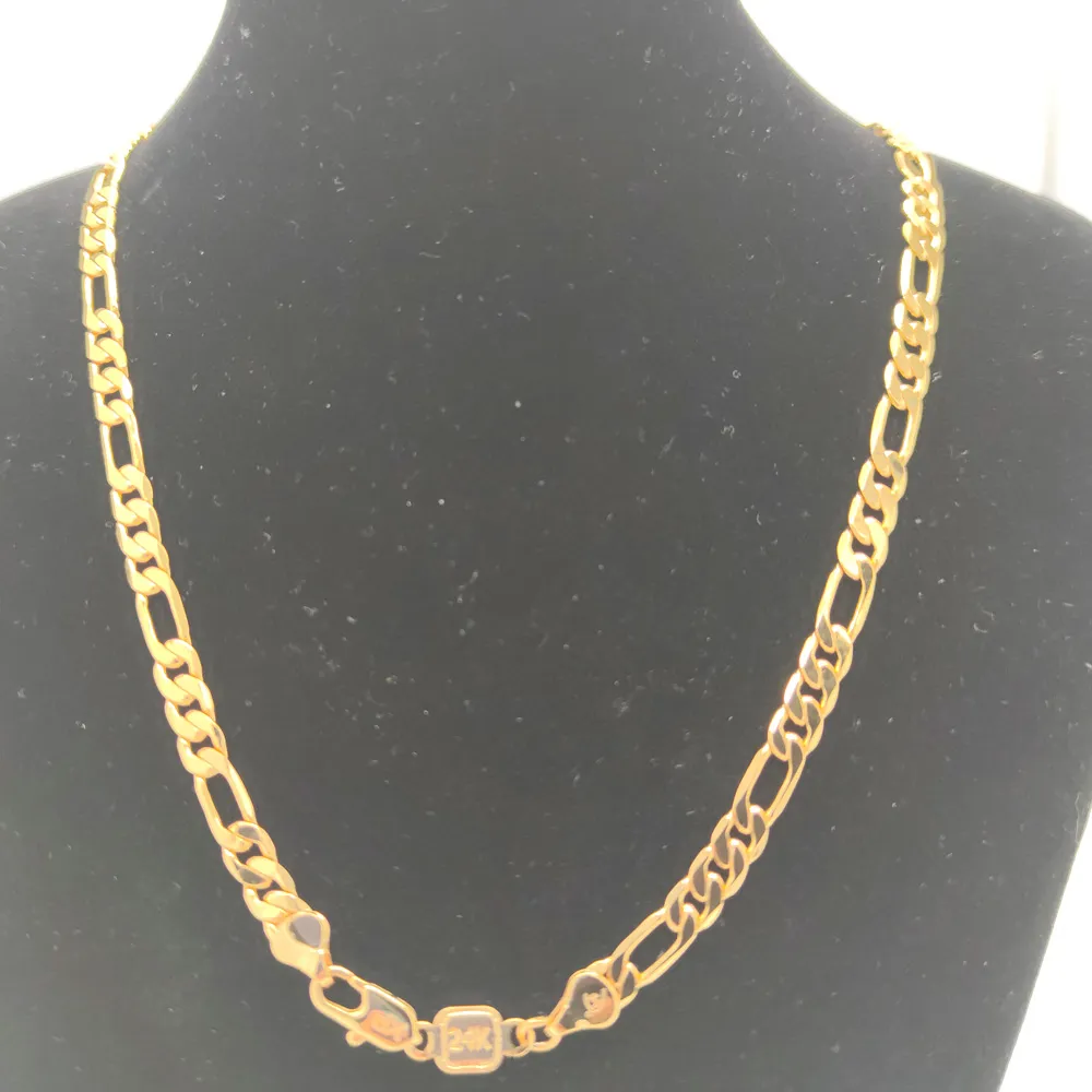 Collane con ciondolo Timbro Oro giallo riempito 6MM Classico Solido Catena Figaro Collana 20" Unisex_voghion.com