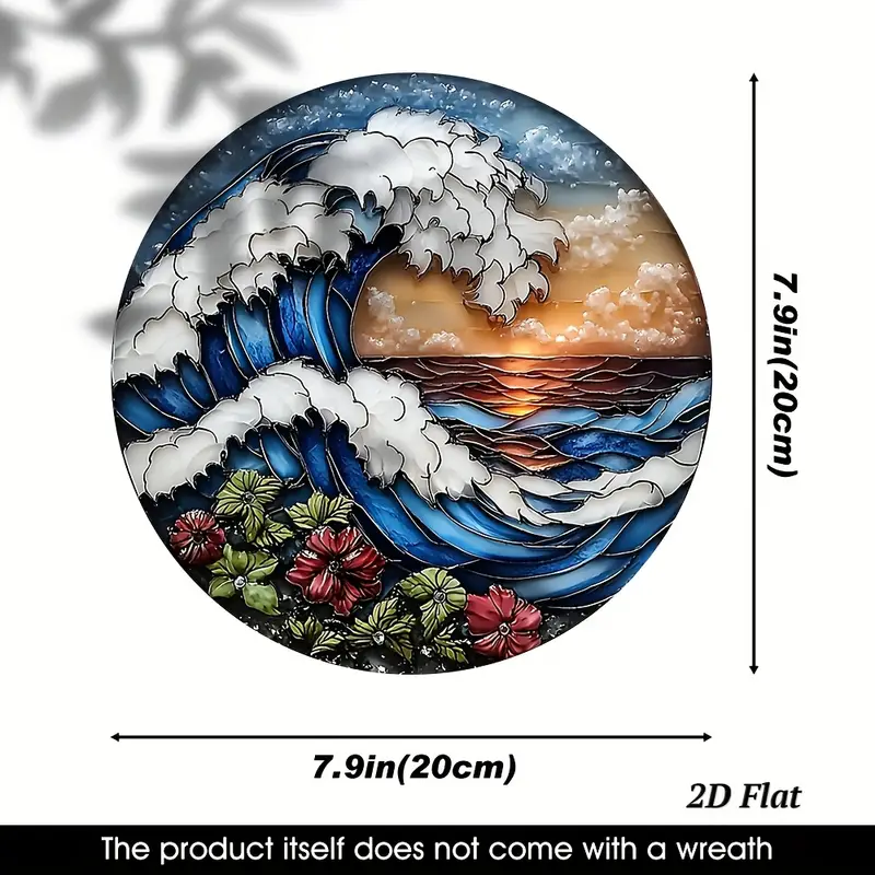 7.9in Ocean Wave Wooden Wall Art - Sunset & Floral Laser-Cut Design For Living Room & Office - Nautical Christmas/Birthday Gift_voghion.com